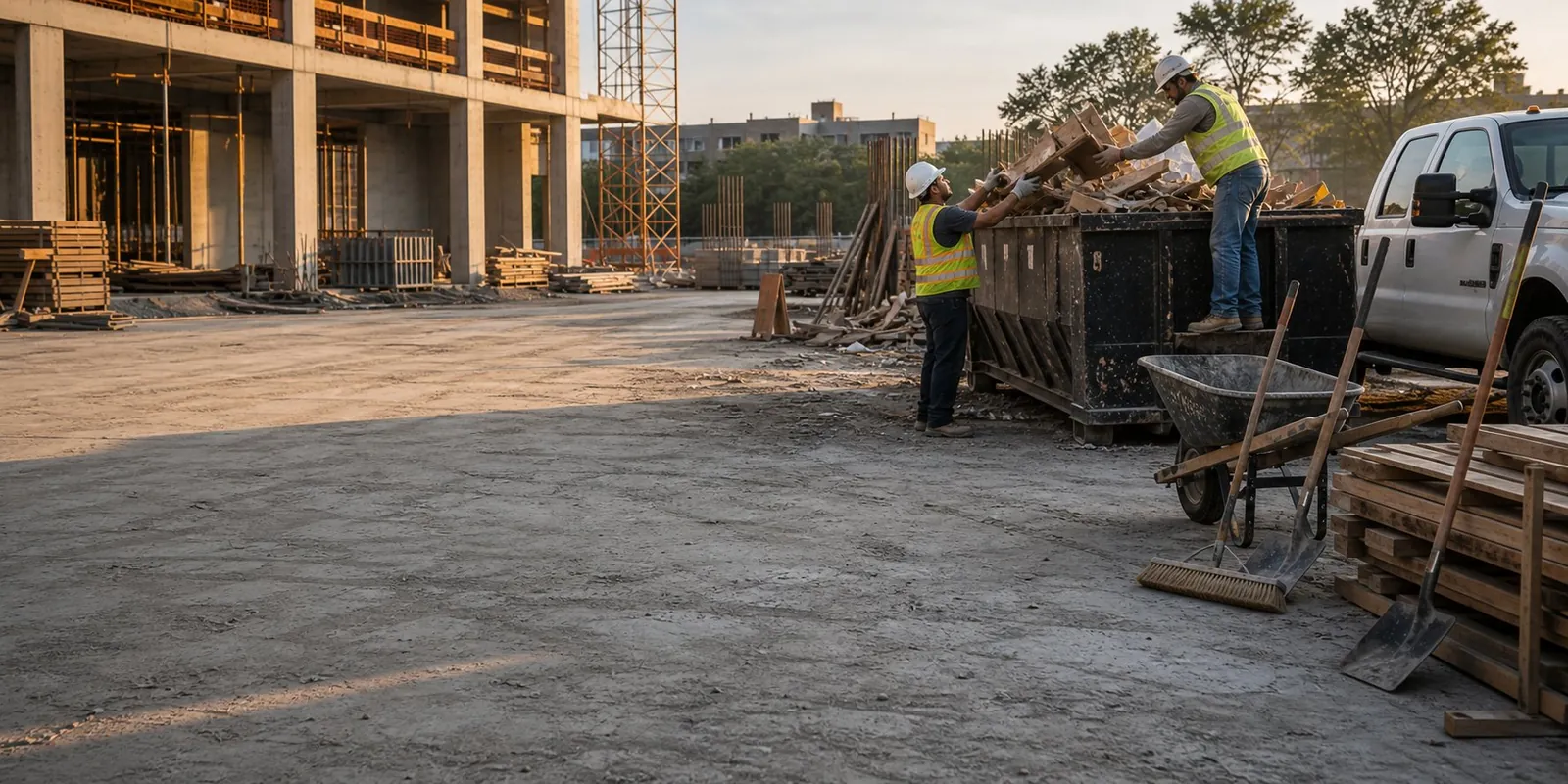 Crew loading debris on a commercial jobsite